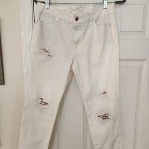 WHBM white jeans with rose gold sequin detail